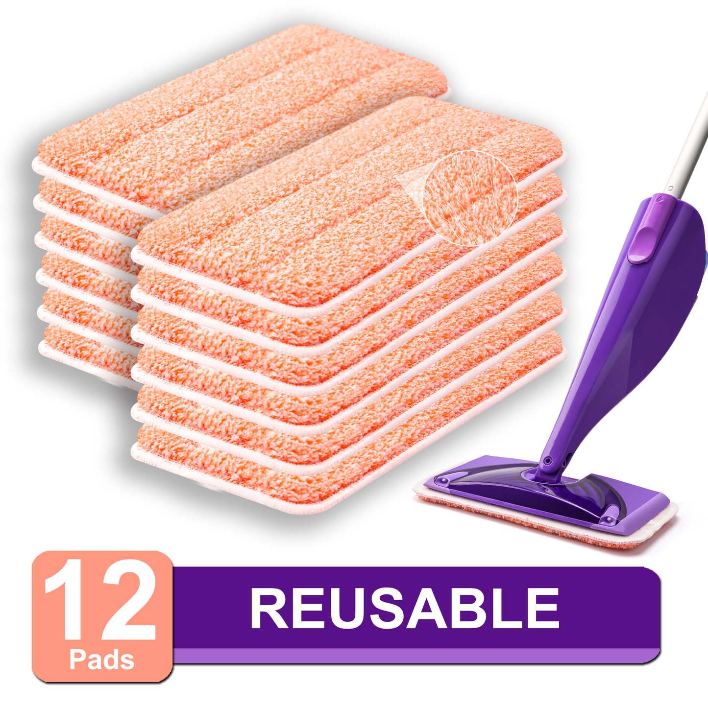 Power Scrubbing Reusable Mop Pads for Swiffer WetJet Mops (12 Pack), Wet Jet Refills, Washable Microfiber Mop Pads for Floor Cleaning Wet Dry Use