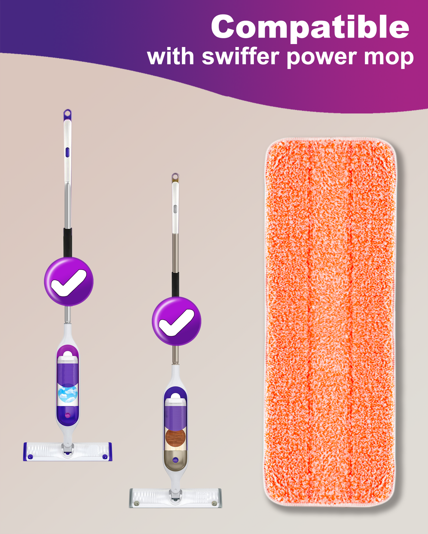Surface Mopping Pad Refills for Swiffer PowerMop Reusable Microfiber Pads, 8 Count, Orange