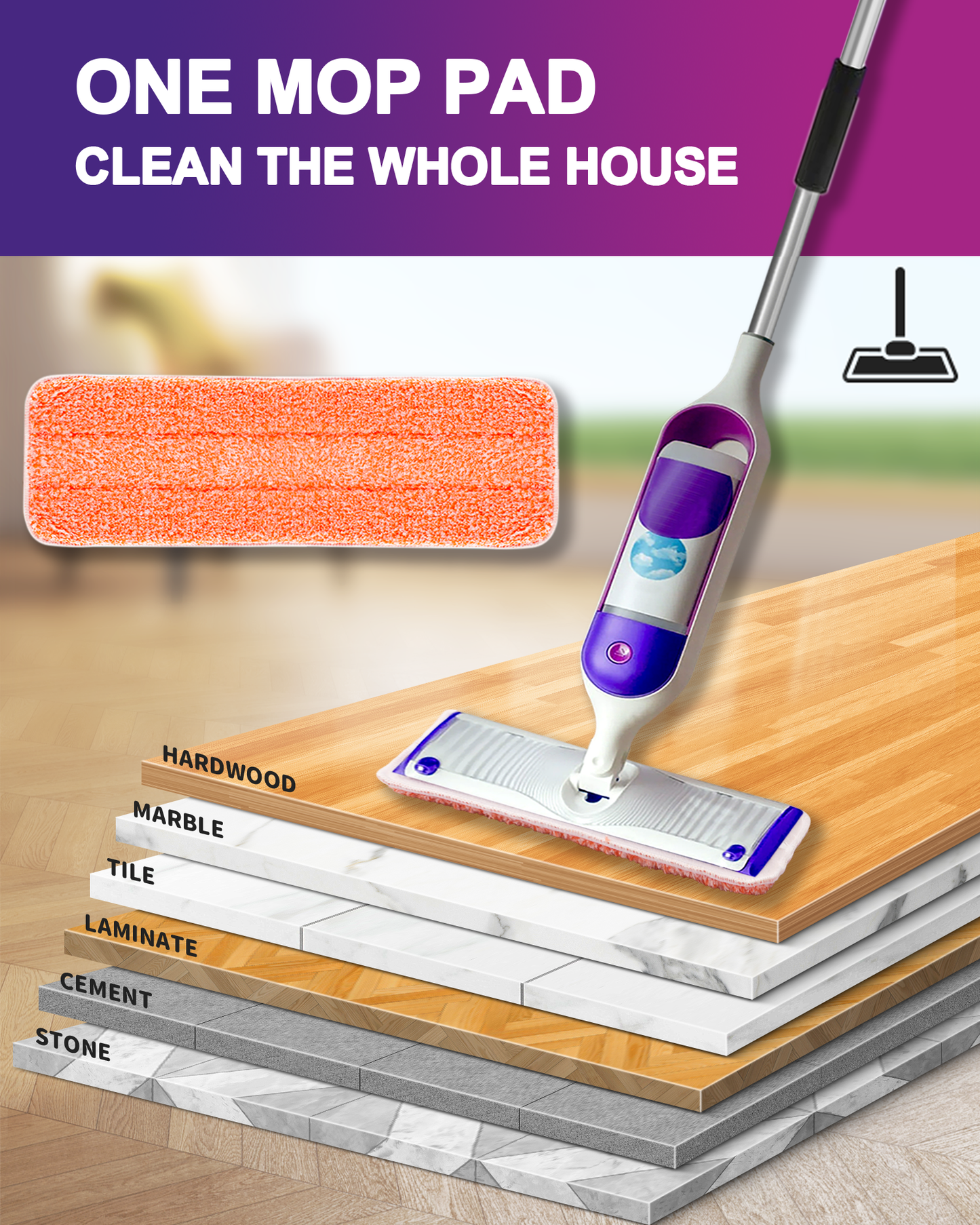 Surface Mopping Pad Refills for Swiffer PowerMop Reusable Microfiber Pads, 8 Count, Orange