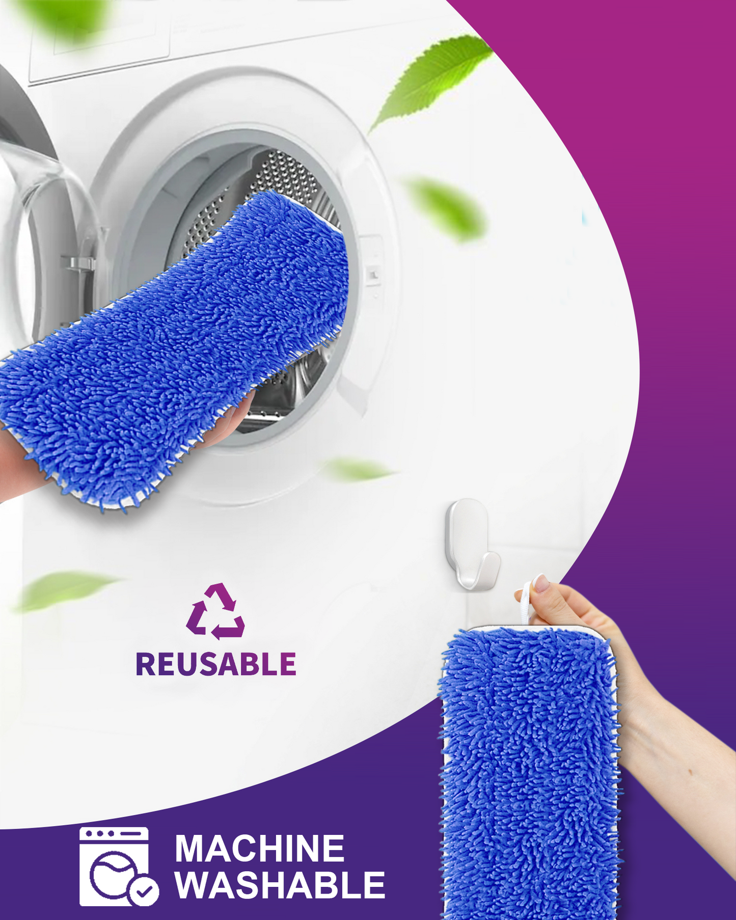 Surface Mopping Pad Refills for Swiffer PowerMop Reusable Chenille Microfiber Pads, 8 Count, Blue
