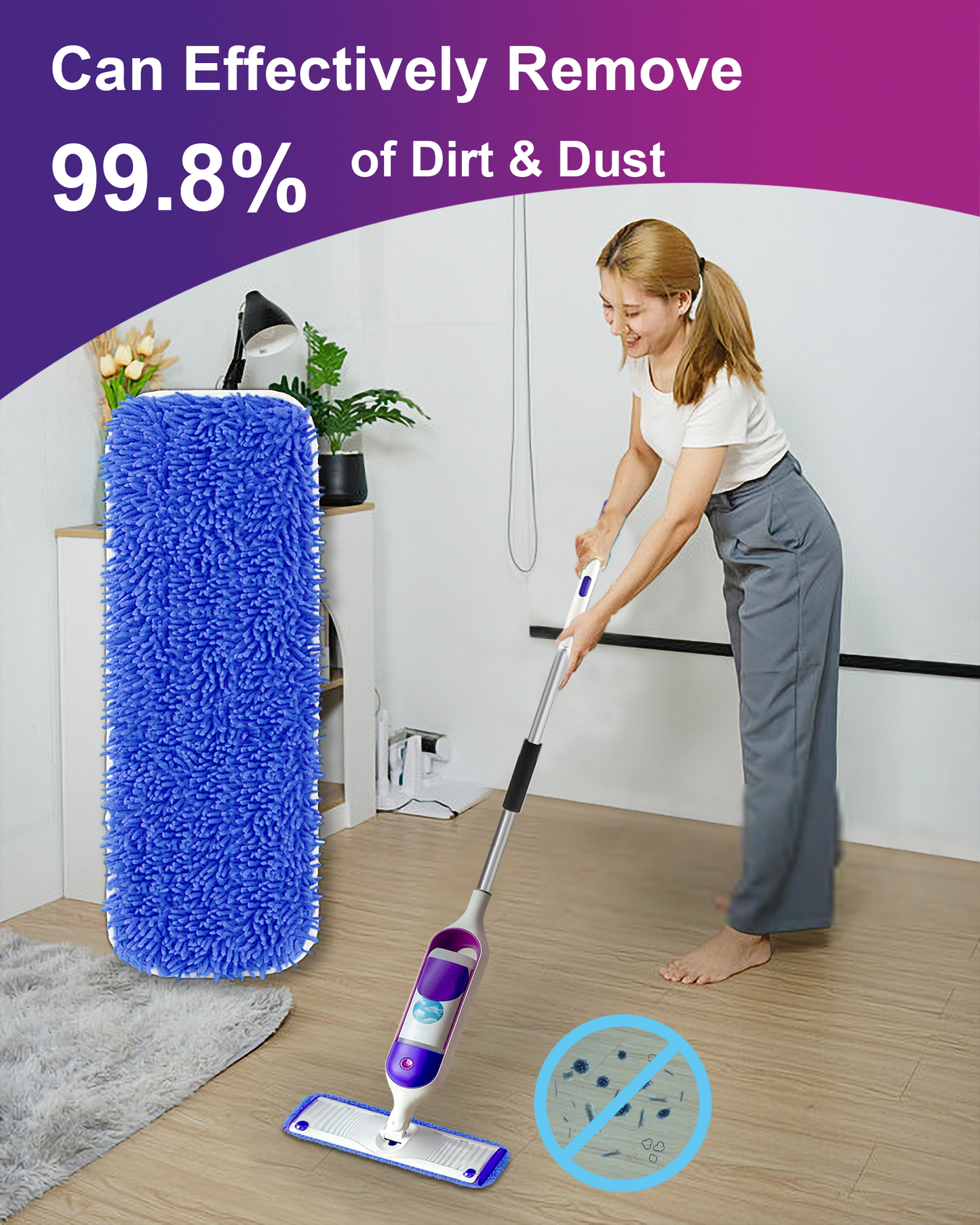 Surface Mopping Pad Refills for Swiffer PowerMop Reusable Chenille Microfiber Pads, 8 Count, Blue