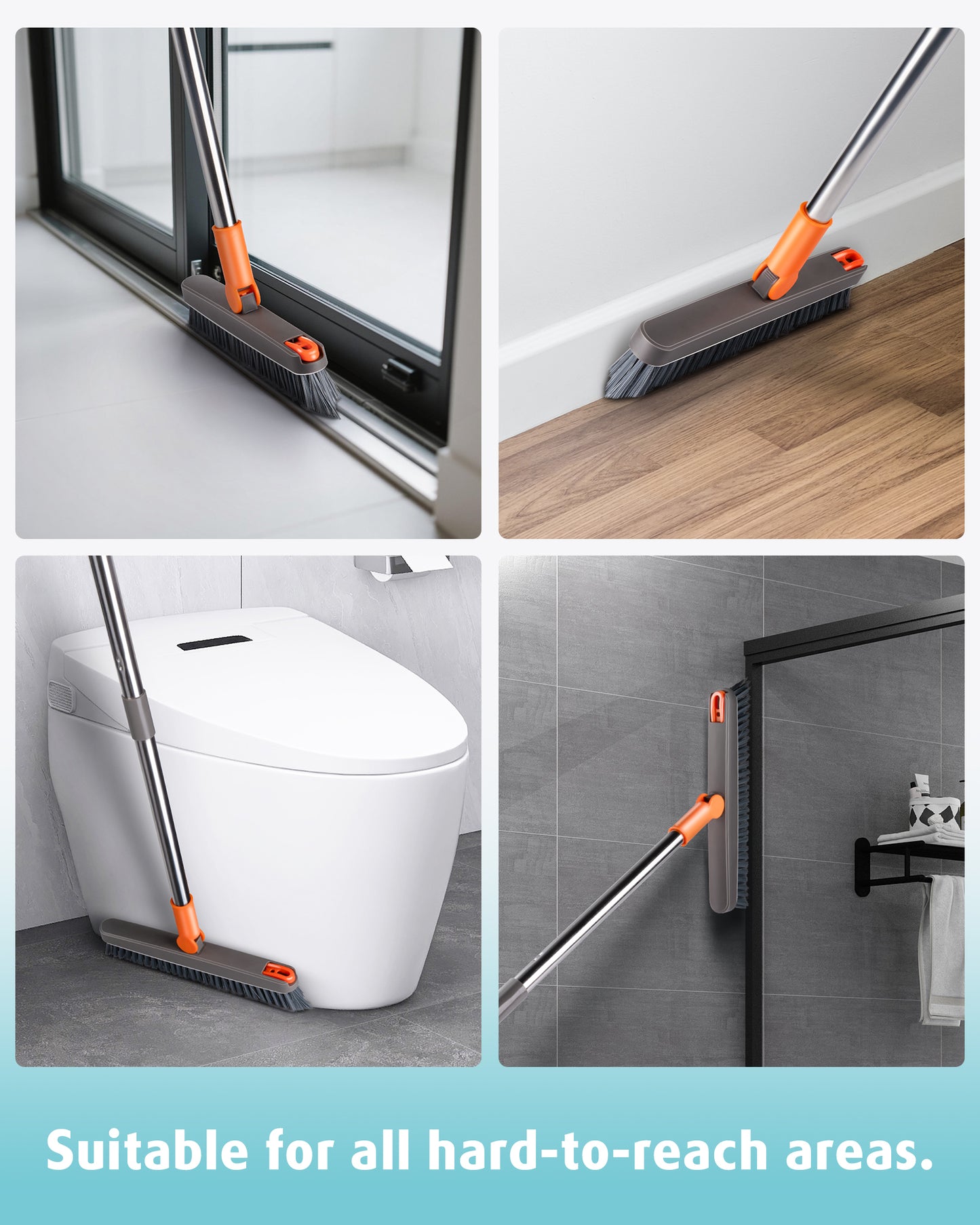 Grout Brush with Long Adjustable Handle, 2 in 1 V-Shaped Swivel Scrub Brush