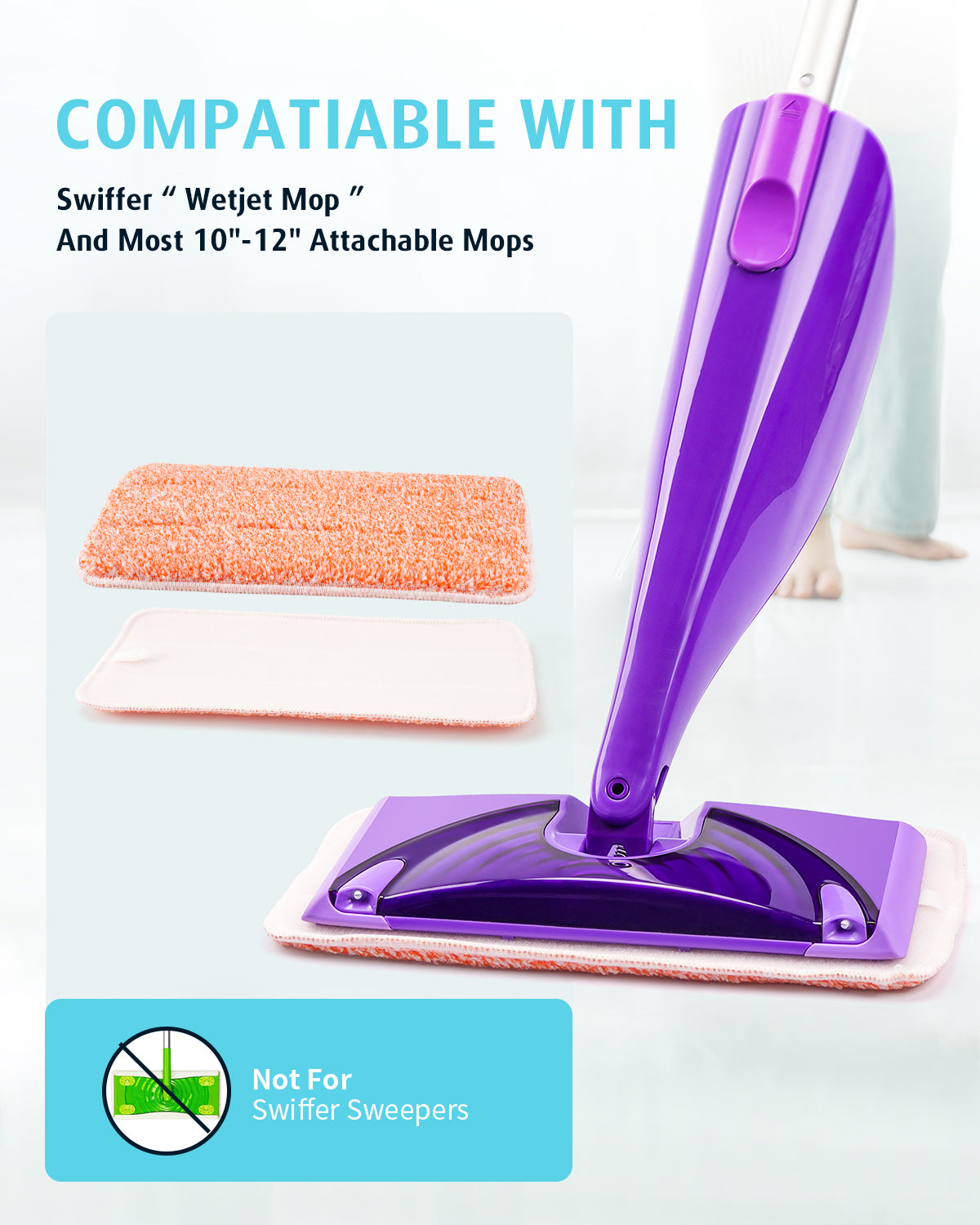 Power Scrubbing Reusable Mop Pads for Swiffer WetJet Mops (6 Pack), Wet Jet Refills, Washable Microfiber Mop Pads for Floor Cleaning Wet Dry Use