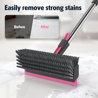 Floor Scrub Brush with Long Handle and Stiff Bristles, Gray-Pink