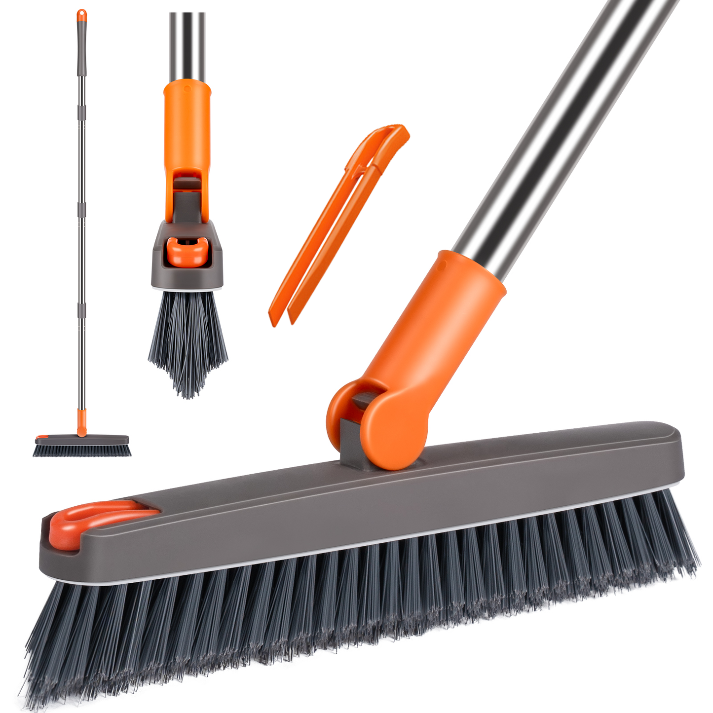 Grout Brush with Long Adjustable Handle, 2 in 1 V-Shaped Swivel Scrub Brush