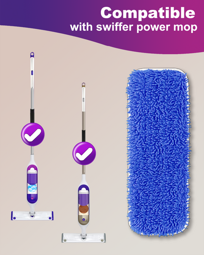 Surface Mopping Pad Refills for Swiffer PowerMop Reusable Chenille Microfiber Pads, 8 Count, Blue