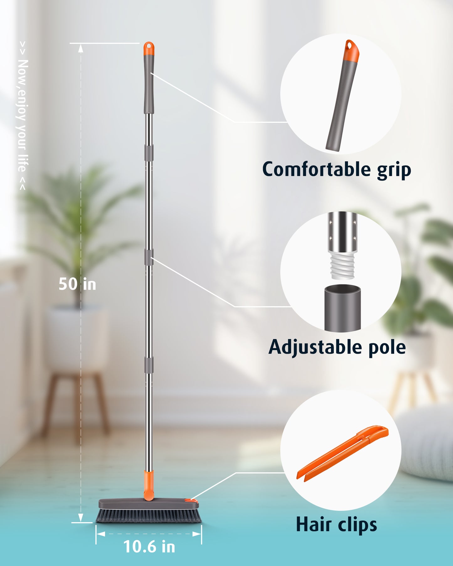 Grout Brush with Long Adjustable Handle, 2 in 1 V-Shaped Swivel Scrub Brush