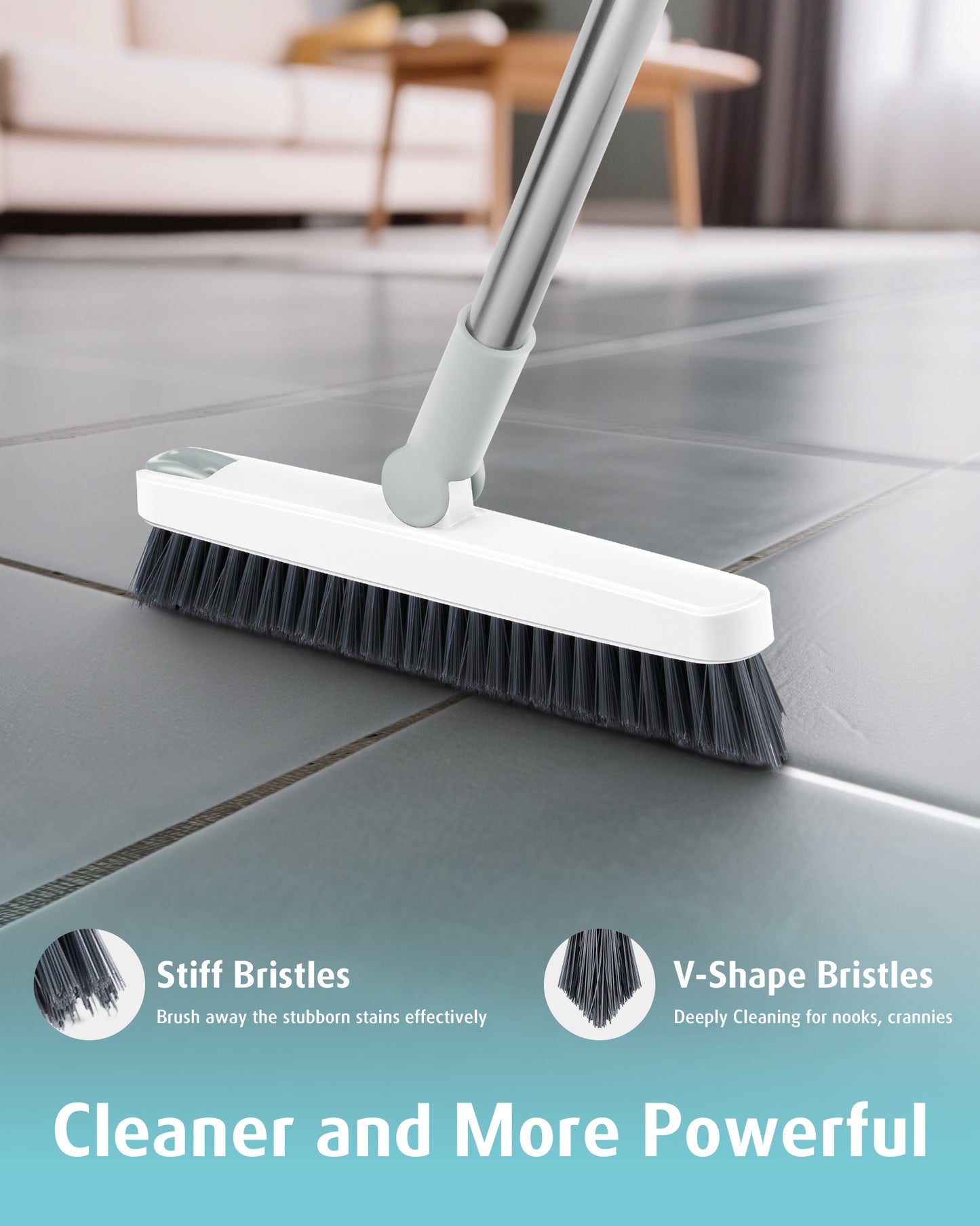 Grout Cleaner Brush with Long Handle, White