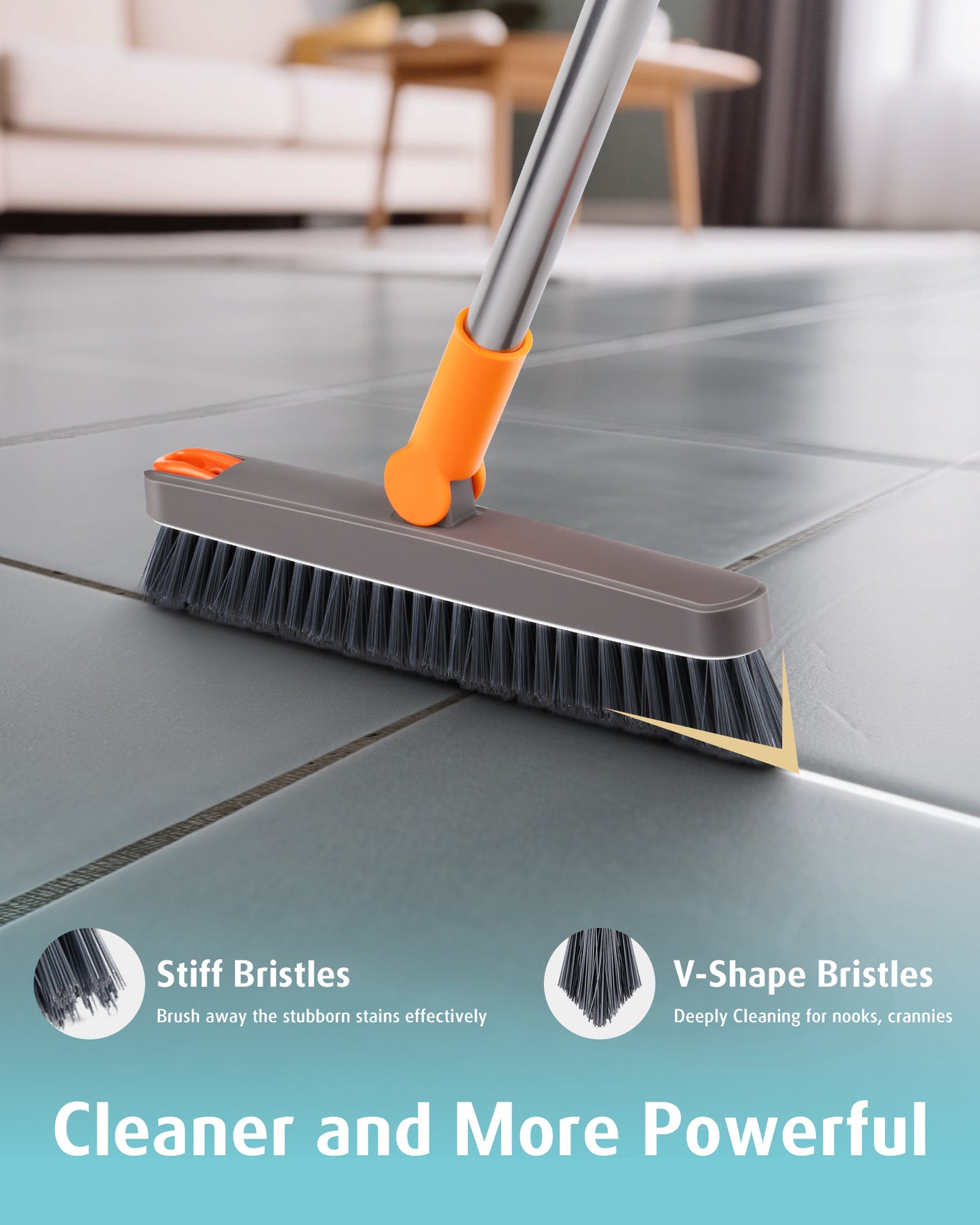 Grout Brush with Long Adjustable Handle, 2 in 1 V-Shaped Swivel Scrub Brush