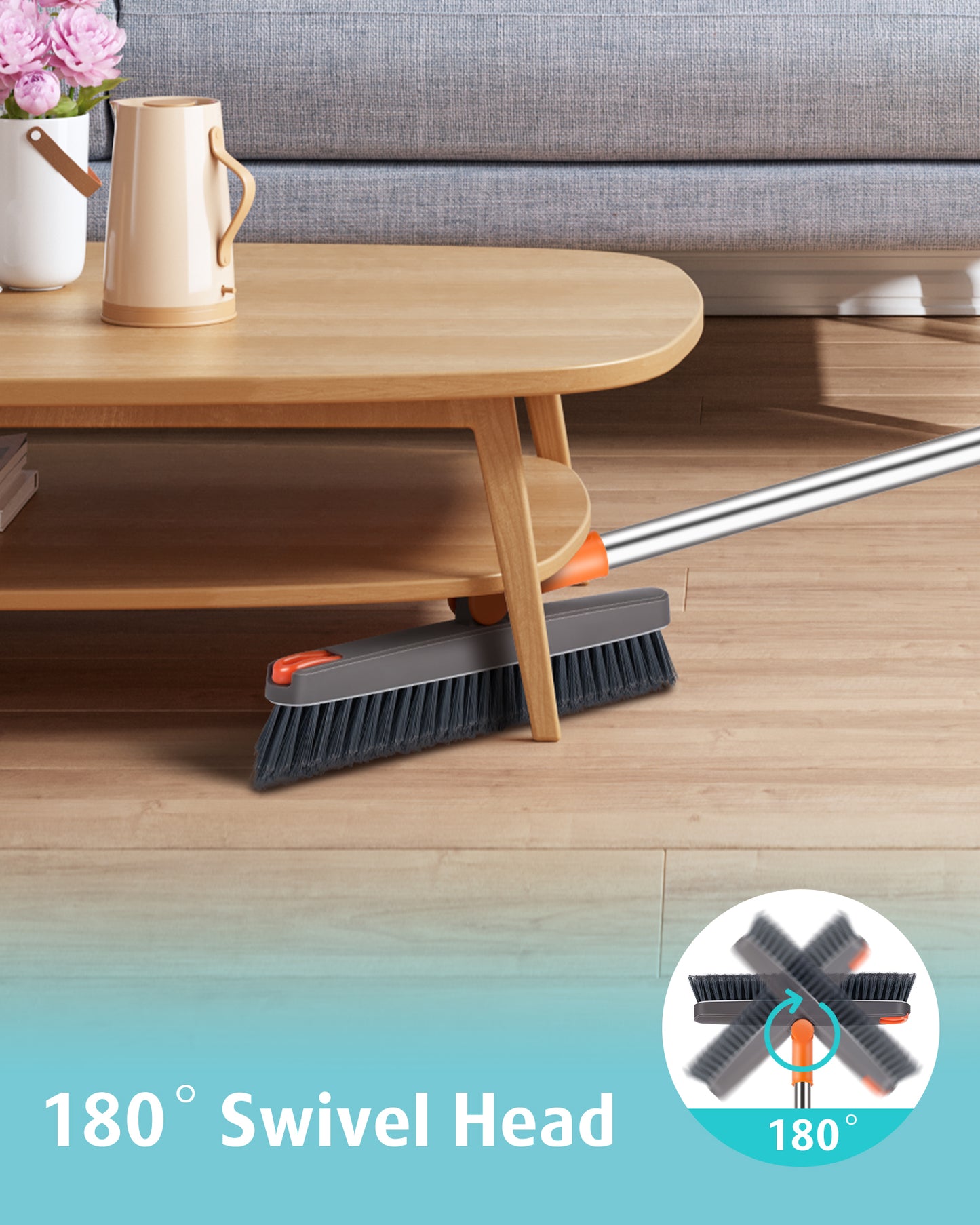 Grout Brush with Long Adjustable Handle, 2 in 1 V-Shaped Swivel Scrub Brush