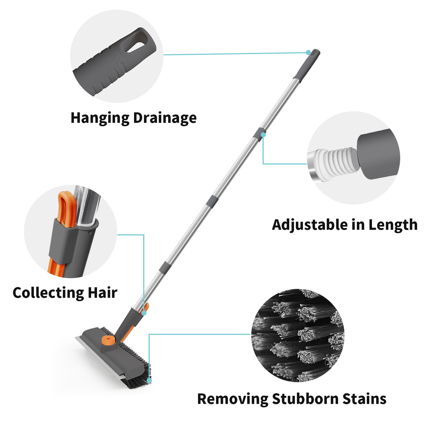 Floor Scrub Brush with Long Handle Gray
