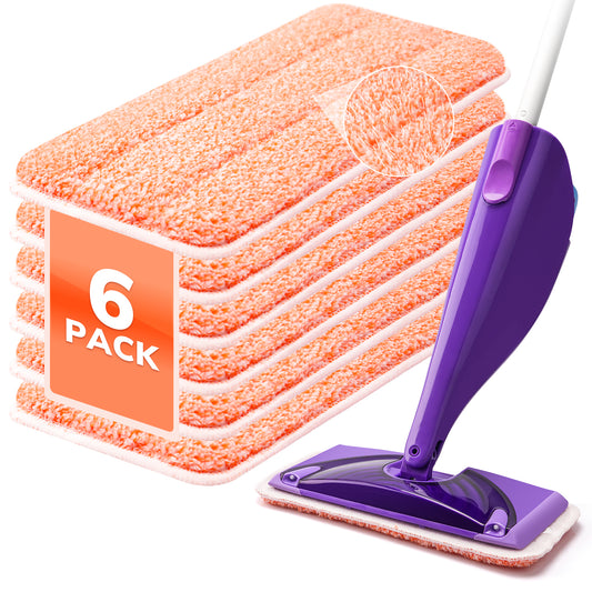 Power Scrubbing Reusable Mop Pads for Swiffer WetJet Mops (6 Pack), Wet Jet Refills, Washable Microfiber Mop Pads for Floor Cleaning Wet Dry Use